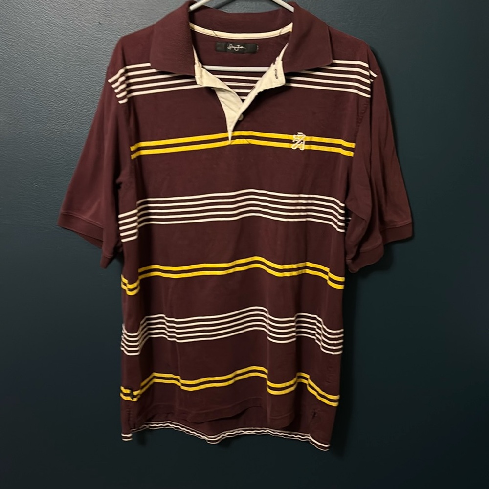Sean John Men’s Vintage Maroon/Yellow Striped Polo Size Large